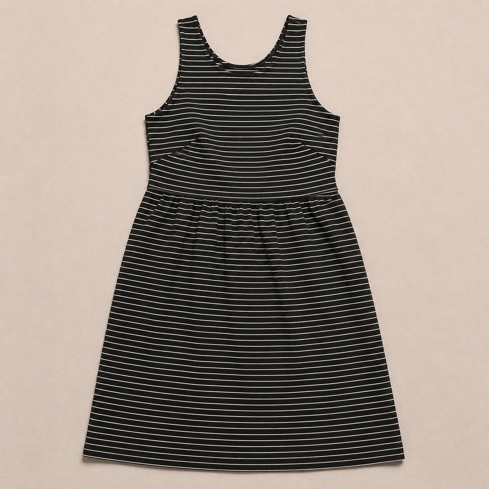 Madewell Black White Striped Fit Flare Dress Sleeveless Racerback Size Medium